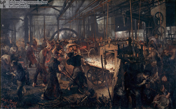 Adolph Menzel, <i>Eisenwalzwerk (Moderne Cyklopen)</i> (1875) 